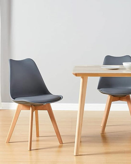 CangLong Mid Century Modern Side Chair with Wood Legs for Kitchen, Living Dining Room, Set of 2, Grey - LeafyLoom