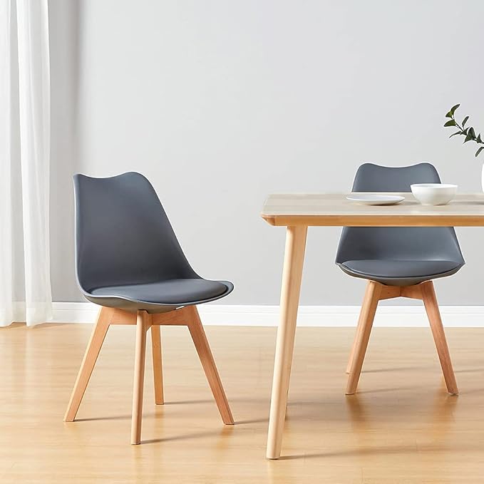 CangLong Mid Century Modern Side Chair with Wood Legs for Kitchen, Living Dining Room, Set of 2, Grey - LeafyLoom
