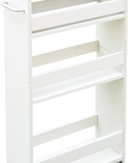 TEAMIX 4 Tier White Slim Storage Cart with Handle, Slide Out Storage Rolling Utility Cart Mobile Shelving Unit Organizer Trolley for Small Spaces Kitchen Laundry Narrow Places - LeafyLoom