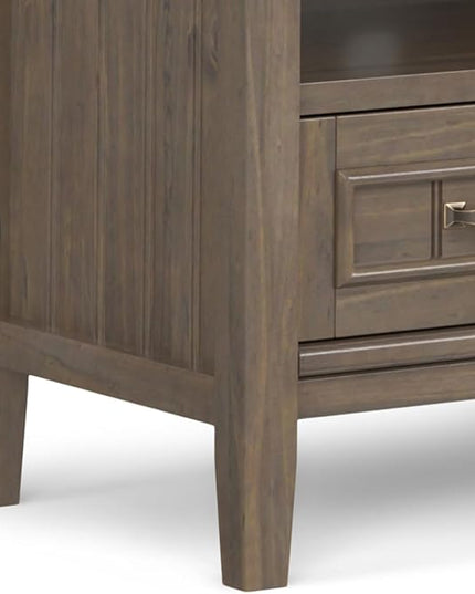 SIMPLIHOME Lev SOLID WOOD 50 Inch Wide Contemporary Low TV Media Stand in Smoky Brown for TVs up to 55 Inches, For the Living Room and Entertainment Center - LeafyLoom