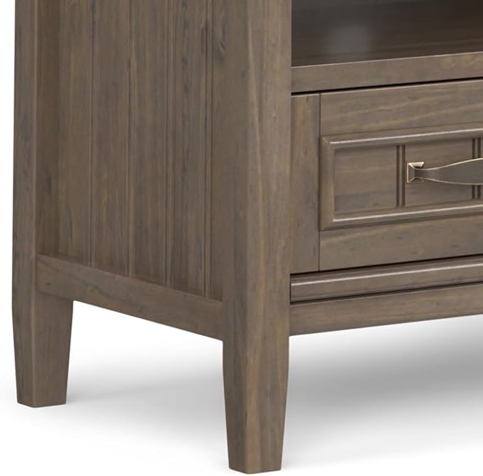 SIMPLIHOME Lev SOLID WOOD 50 Inch Wide Contemporary Low TV Media Stand in Smoky Brown for TVs up to 55 Inches, For the Living Room and Entertainment Center - LeafyLoom