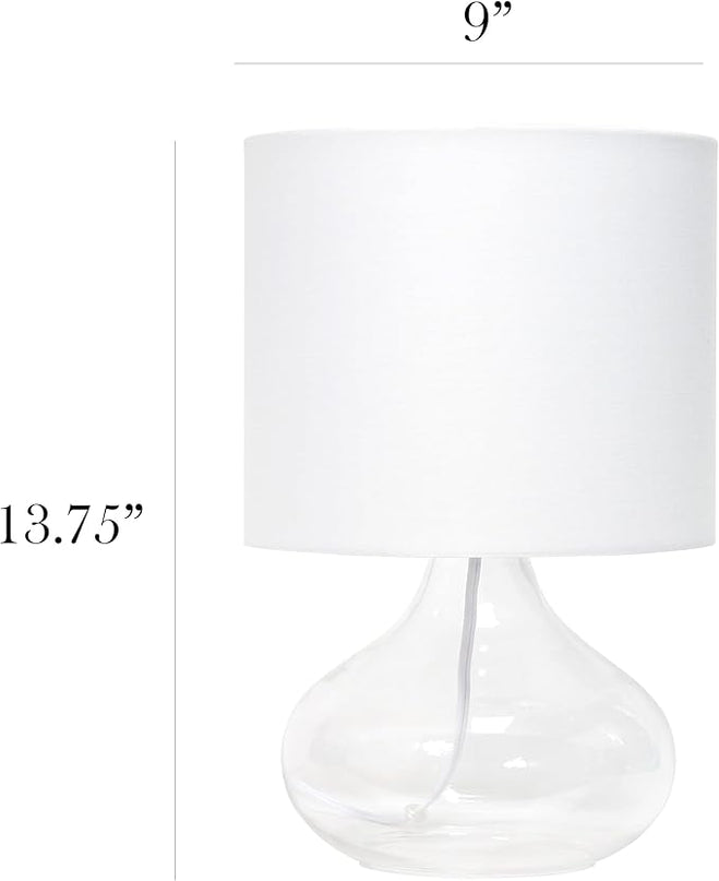 Simple Designs LT2063-CLW Glass Raindrop Bedside Table Lamp with White Fabric Shade, Clear (Pack of 4) - LeafyLoom