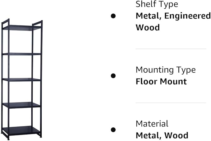 Household Essentials 5 Shelf Free Standing Book Case, Black Oak Finish - LeafyLoom