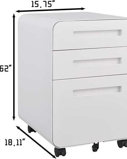 3 Drawer Mobile Desk Office with Lock and Wheels,Versatile Storage Cabinets w/Anti-Tilting Cold Rolled Steel Waterproof Moisture-Proof,for Legal/Letter/A4 Files,White - LeafyLoom