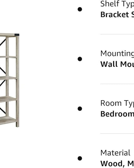 Walker Edison,4 shelves Andersen Urban Industrial Metal X Back Bookshelf, 64 Inch, White Oak - LeafyLoom