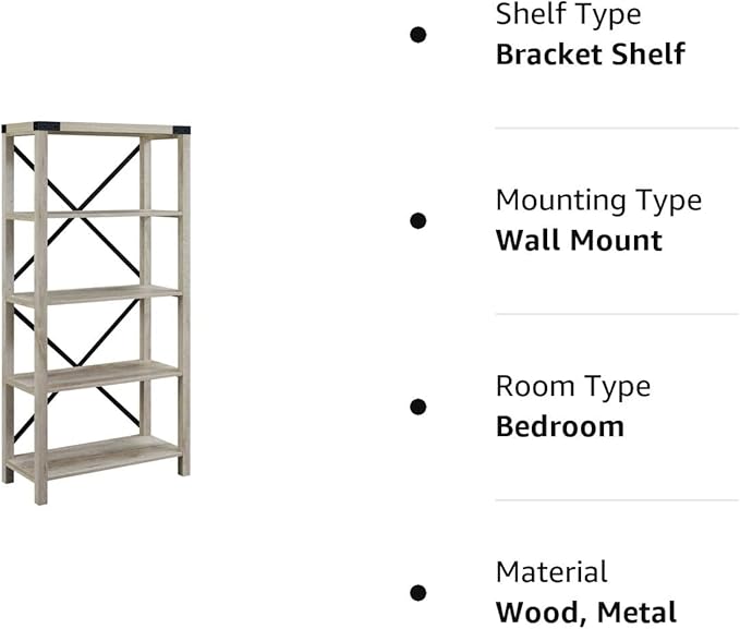 Walker Edison,4 shelves Andersen Urban Industrial Metal X Back Bookshelf, 64 Inch, White Oak - LeafyLoom