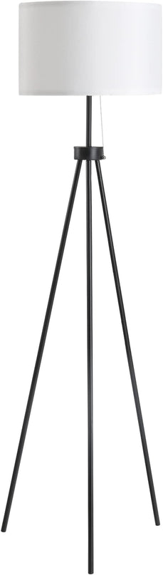 HOMCOM 59.75" Tripod Floor Lamp with Pull Chain Standing, Fabric Lampshade E26 Lamp Holder Steel for Living Room, Bedroom, Office, Black - LeafyLoom