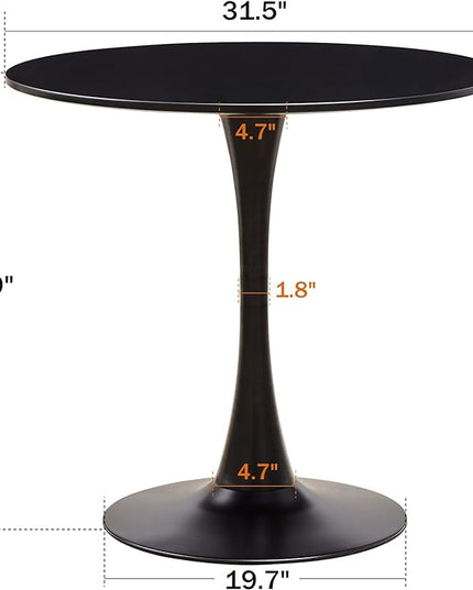 Round Dining Table Small Black Kitchen Table 31.5" in Tulip Design Modern Pedestal Table for Small Space Dining Room 2 to 4 Person - LeafyLoom