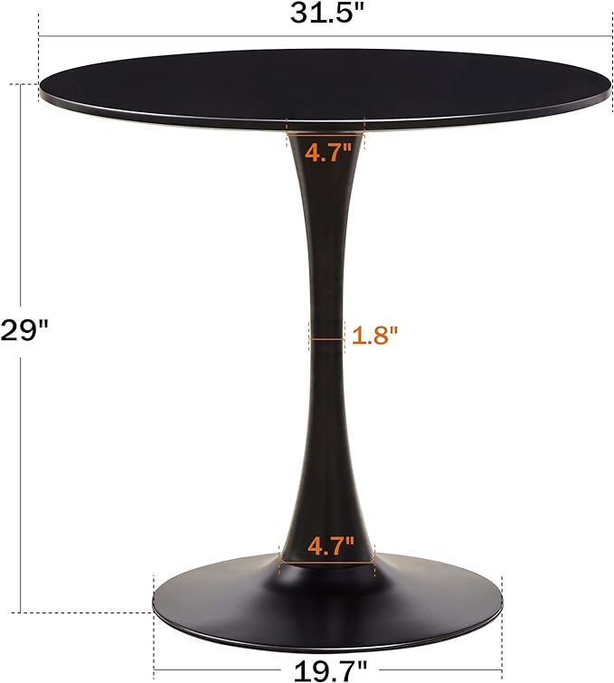 Round Dining Table Small Black Kitchen Table 31.5" in Tulip Design Modern Pedestal Table for Small Space Dining Room 2 to 4 Person - LeafyLoom