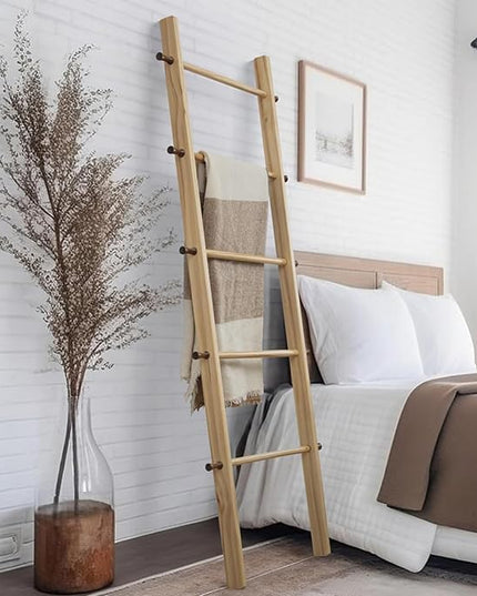 5 Ft Wooden Blanket Ladder Farmhouse - Quilt Ladder for Bedroom - Wood Ladder Decor - Decorative Ladder for Blankets - Easy to Assemble - Farmhouse Ladder Blanket Holder - Wooden Ladder for Blankets - LeafyLoom