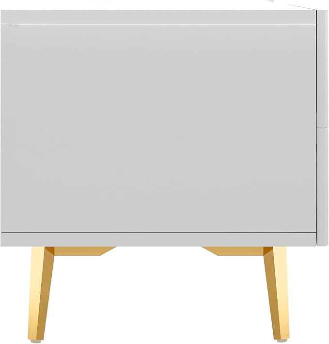 71 Inch TV Stand, Modern Television Stands with Drawers, Cabinets and Open Shelf, Entertainment Center with 5 Champagne Legs for Living Room and Bedroom, White+Gold - LeafyLoom