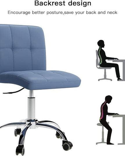 360° Office Desk Chair,PU Adjustable Rolling Task Chair with Backrest for Barber,Office,Home, Computer,360° Swivel,Armless (blue) - LeafyLoom