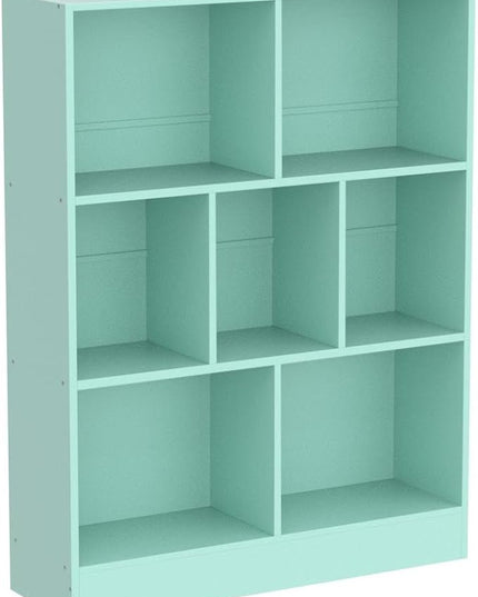 LEYAOYAO 7 Cube Bookshelf with Base,3 Tier Modern Mint-Green Kids Bookcase,Standing Wide Bookshelves Storage Organizer Toy Shelf,Wood Display Children's Book Shelves for Bedroom,Living Room,Nursery - LeafyLoom