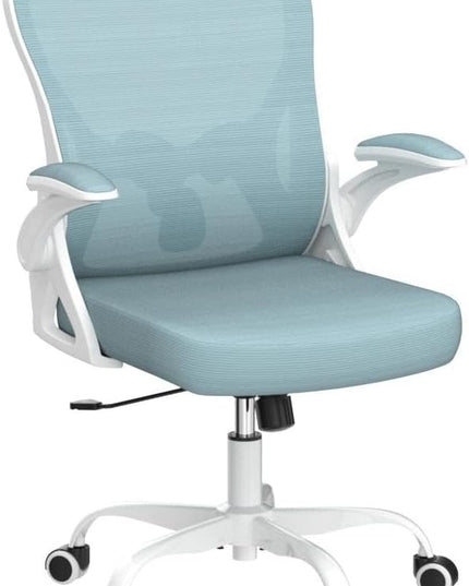 Office Chair Desk Chair, Ergonomic Mesh Computer Chair Home Office Desk Chairs, Swivel Task Chair Mid Back Breathable Rolling Chair with Adjustable Lumbar Support Flip Up Armrest (Light Blue) - LeafyLoom