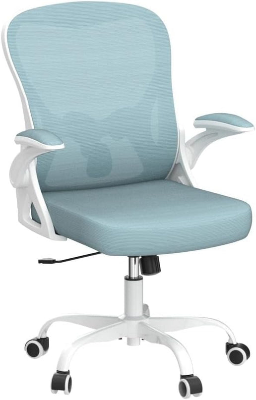 Office Chair Desk Chair, Ergonomic Mesh Computer Chair Home Office Desk Chairs, Swivel Task Chair Mid Back Breathable Rolling Chair with Adjustable Lumbar Support Flip Up Armrest (Light Blue) - LeafyLoom