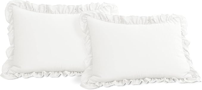 Lush Decor Reyna Ruffle Comforter Set - 3 Piece Cozy Ruffled Bedding Set - Timeless Elegance and Comfort for Dorm Room - Full/ Queen, Pure White - LeafyLoom
