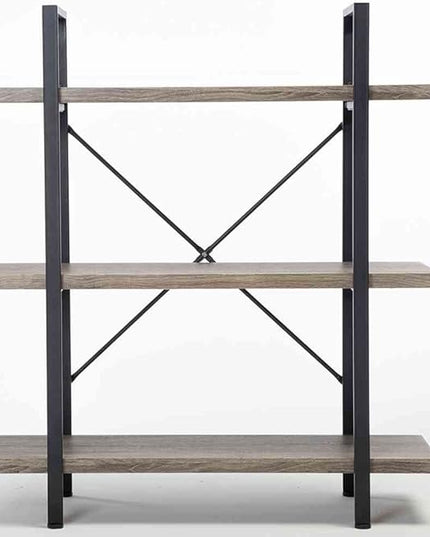 HSH 3-Shelf Bookcase, Rustic Gray 3 tier Bookshelf, Vintage Industrial Wooden and Metal Display and Storage Bookshelves Tower for Home Office Livingroom Bedroom Light Grey Oak - LeafyLoom