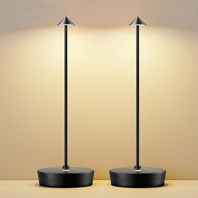 Cordless Table Lamp Rechargeable-Protable 6000mAh Battery Operated Outdoor Waterproof Table Light-Dimmable LED Touch Desk Lamps for Patio Dining Restaurant Home Living Room Set of 2 Black - LeafyLoom