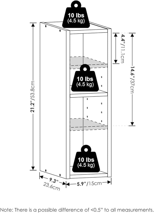 Furinno Fulda 2-Tier Space Saving Storage Shelf Bookcase, 6-Inch Width, White - LeafyLoom