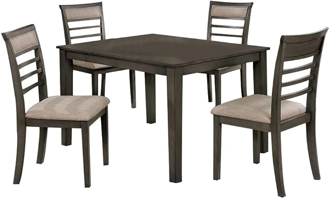 NicBex Dining Table for 4 Kitchen & Dining Room Tables 5 Pc Dining Table Set Weathered Gray Dining Chairs & Table Solid Wood with Padded Fabric Cushions, Gray+Beige - LeafyLoom