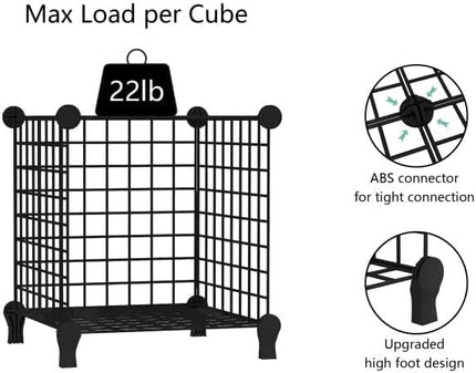 Wolizom Wire Cube Storage, Metal Grids Shelves Bookshelf, Stackable Modular Shelving Organizer, DIY Closet Bookcase Bookshelf, Grid Storage Shelf for Bedroom, Living Room, Office (Black, 6 Cube) - LeafyLoom