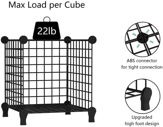Wolizom Wire Cube Storage, Metal Grids Shelves Bookshelf, Stackable Modular Shelving Organizer, DIY Closet Bookcase Bookshelf, Grid Storage Shelf for Bedroom, Living Room, Office (Black, 6 Cube) - LeafyLoom