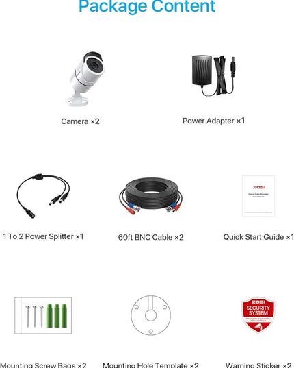 ZOSI 2 Pack 1080P Home Security Cameras with Audio Recording,Built-in Microphone,1920TVL 2.0MP HD-TVI Surveillance Cameras with 120ft IR Night Vision,Waterproof Surveillance Bullet Camera System ZOSI