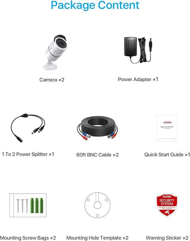 ZOSI 2 Pack 1080P Home Security Cameras with Audio Recording,Built-in Microphone,1920TVL 2.0MP HD-TVI Surveillance Cameras with 120ft IR Night Vision,Waterproof Surveillance Bullet Camera System ZOSI