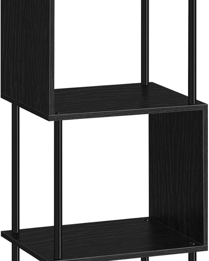 ETELI 3 Tier Small Bookshelf Black Book Shelf for Small Spaces S Shaped Bookcase Organizer for Office, Kids, Living Room Bedroom Home Corner - LeafyLoom