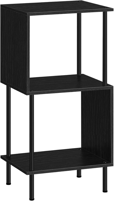 ETELI 3 Tier Small Bookshelf Black Book Shelf for Small Spaces S Shaped Bookcase Organizer for Office, Kids, Living Room Bedroom Home Corner - LeafyLoom