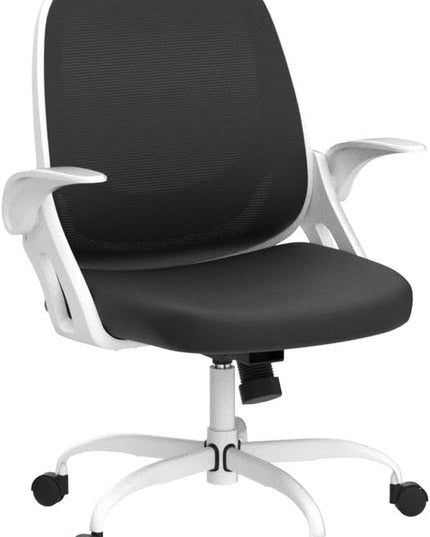 Home Office Chair Work Desk Chair Comfort Ergonomic Swivel Computer Chair, Breathable Mesh Desk Chair, Lumbar Support Task Chair with Wheels and Flip-up Arms and Adjustable Height - LeafyLoom