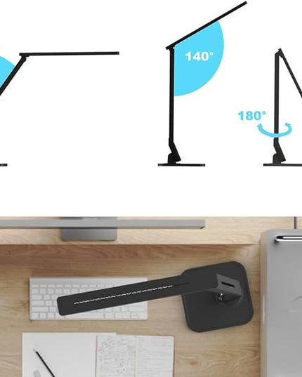 Desk Lamp, LED Dimmable Reading Light with Adjustable Lighting 5 Brightness Levels, 4 Light Colors and USB Charging Port Table Lamp (Piano Black) - LeafyLoom