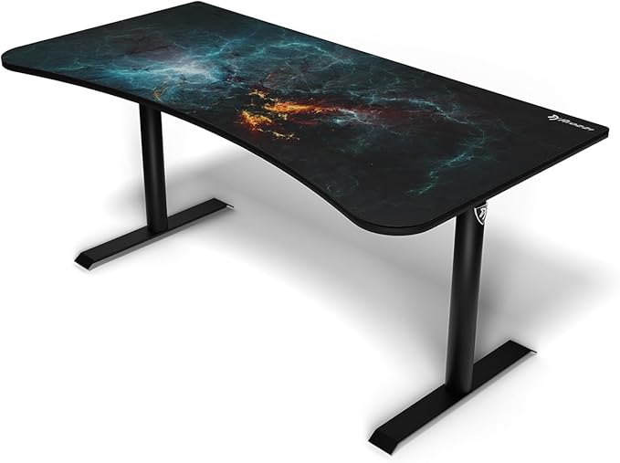 Arozzi Arena Special Edition Ultrawide Curved Gaming and Office Desk with Full Surface Water Resistant Desk Mat Custom Monitor Mount Cable Management Cut Outs - Omega - LeafyLoom