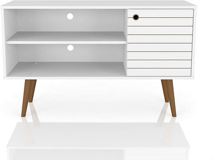 Manhattan Comfort Liberty Mid Century Modern TV Stand for Televisions up to 46 Inches, Bedroom and Living Room Entertainment Center with Storage, Shelves, and Cabinet, 43" Wide, White - LeafyLoom