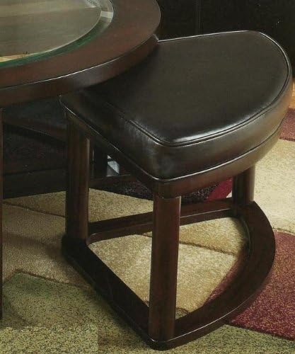 Roundhill Furniture Cylina Solid Wood Glass Top Round Coffee Table with 4 Stools, Espresso - LeafyLoom