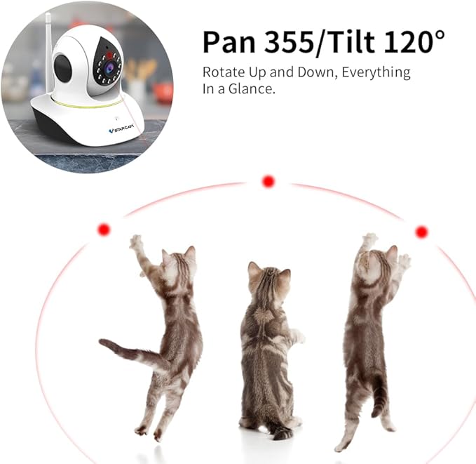 VSTARCAM Pet Camera with Laser, 3MP 2.4GHz WiFi Interactive Dog & Cat Laser Toy with Night Vision, Motion Detection Alerts, APP Remote Control Indoor Security Camera for Pet Monitoring VSTARCAM