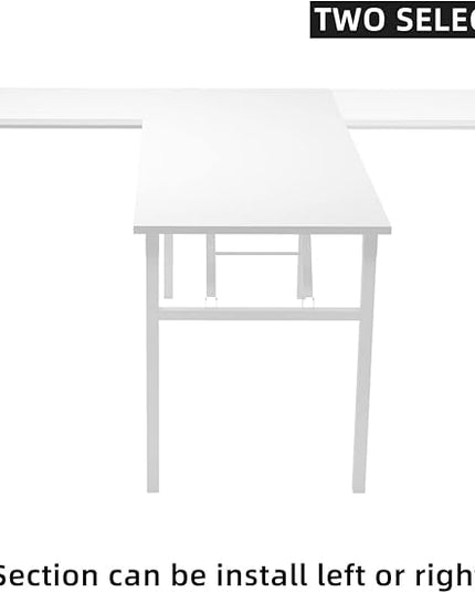DlandHome Reversible L-Shaped Desk Large Corner Desk Folding Table Computer Desk Home Office Table Computer Workstation, White DND-ND11-WW - LeafyLoom