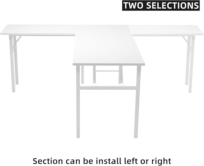 DlandHome Reversible L-Shaped Desk Large Corner Desk Folding Table Computer Desk Home Office Table Computer Workstation, White DND-ND11-WW - LeafyLoom