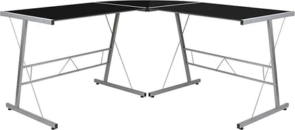 Flash Furniture Ginny L-Shaped Desk 83.5" Computer Corner Desk, Gaming Corner Desk, Home Office Corner Desk, Gaming Desk, Space Saving, Easy to Assemble, Black - LeafyLoom