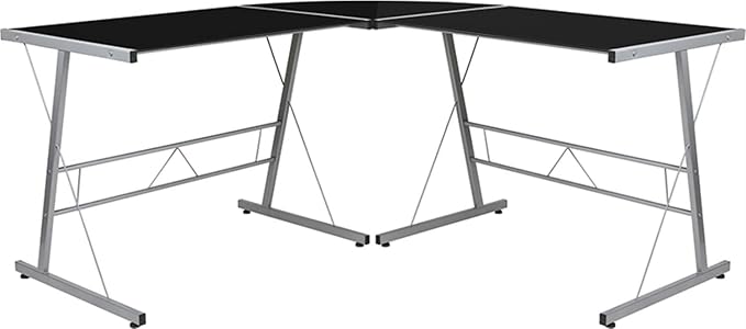 Flash Furniture Ginny L-Shaped Desk 83.5" Computer Corner Desk, Gaming Corner Desk, Home Office Corner Desk, Gaming Desk, Space Saving, Easy to Assemble, Black - LeafyLoom