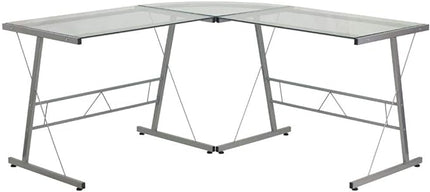 Flash Furniture Ginny L-Shaped Desk 83.5" Computer Corner Desk, Gaming Corner Desk, Home Office Corner Desk, Gaming Desk, Space Saving, Easy to Assemble, Clear - LeafyLoom
