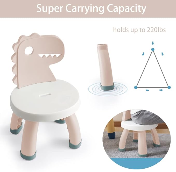 Toddler Chair,Plastic Kids Dino Chair,Sturdy Durable and Lightweight Toddler's Activity Chairs,Anti-Slip Ergonomic Design kids step stool,Indoor or Outdoor Use for Boys Girls Aged 2+ (Pink) - LeafyLoom
