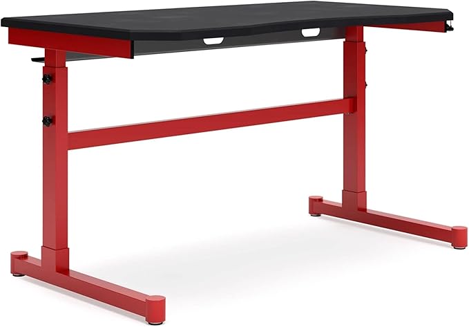 Signature Design by Ashley Lynxtyn Contemporary Adjustable Height Desk with Headset Hanger, Red & Black - LeafyLoom
