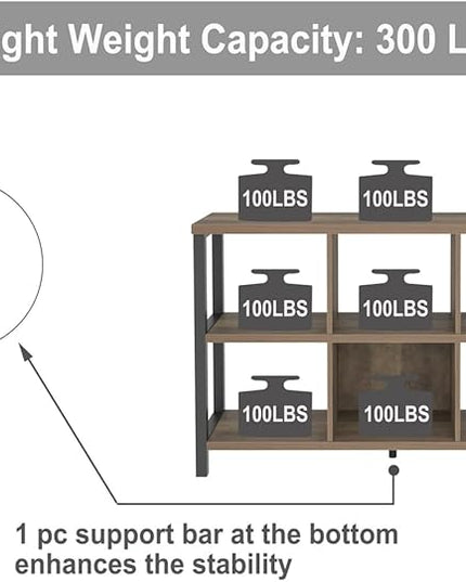 FOLUBAN 6 Cube Storage Organizer with Shelf, Industrial Horizontal Bookshelf, Low Cubby Bookcase for Living Room Bedroom, 47 Inch Oak - LeafyLoom