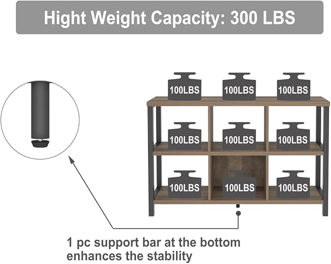FOLUBAN 6 Cube Storage Organizer with Shelf, Industrial Horizontal Bookshelf, Low Cubby Bookcase for Living Room Bedroom, 47 Inch Oak - LeafyLoom