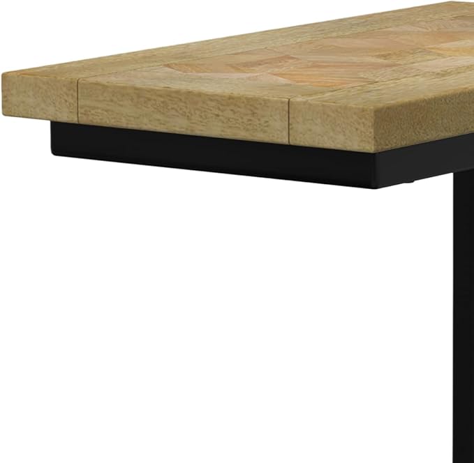 SIMPLIHOME Skyler SOLID MANGO WOOD and Metal Wide Rectangle Industrial C Side Table with Inlay Fully Assembled for The Living Room and Bedroom, 18 inch, Natural - LeafyLoom