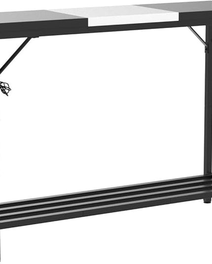 Narrow Console Table with Power Strips, Sofa Table with Storage Shelves for Living Room, 2-Tier Foyer Table for Entryway, Hallway, Behind Couch, Kitchen Counter, 39'', Black & White - LeafyLoom