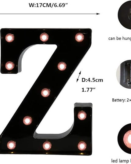 Light Up Black Alphabet Marquee Letters Sign LED Marquee Number Lights Sign for Night Light Home Bar Christmas Lamp Birthday Party Wedding Decoration Z - LeafyLoom