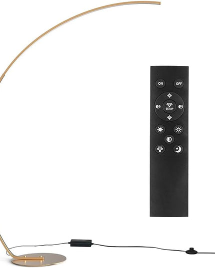 NUÜR Arc Floor Lamp, 67" Tall Gold LED Modern Standing Floor Lamp with Remote Control, Arched Bright Floor Lamps for Living Room Bedroom Office Home - LeafyLoom