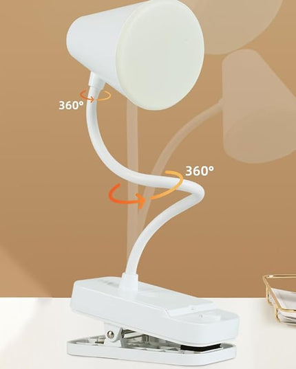 Reading book light,Led desk lamp,White,Desk lamp with USB charging port,Standing, clip-on,Battery and USB dual-use,360° rotating hose,Eye-care desk light,Small and cute desk lamp,Clip on Office lamp - LeafyLoom